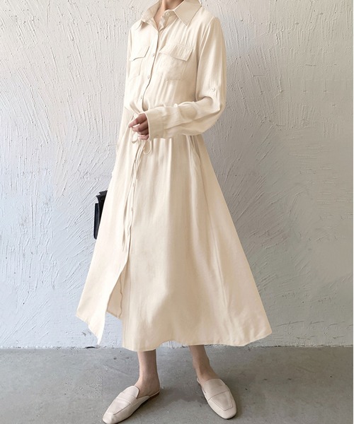 MAISON DE THERESE(メゾン ド テレーズ)の「長袖胸ポケット ロングシャツワンピース(シャツワンピース・レディース・グレー/ブラック/カーキ/アイボリー/ネイビー/ベージュ・S)」の17枚目の写真
