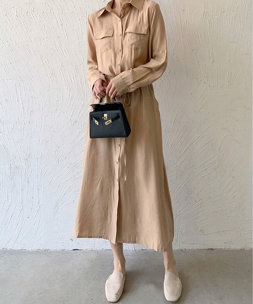 MAISON DE THERESE(メゾン ド テレーズ)の「長袖胸ポケット ロングシャツワンピース(シャツワンピース・レディース・グレー/ブラック/カーキ/アイボリー/ネイビー/ベージュ・S)」の16枚目の写真