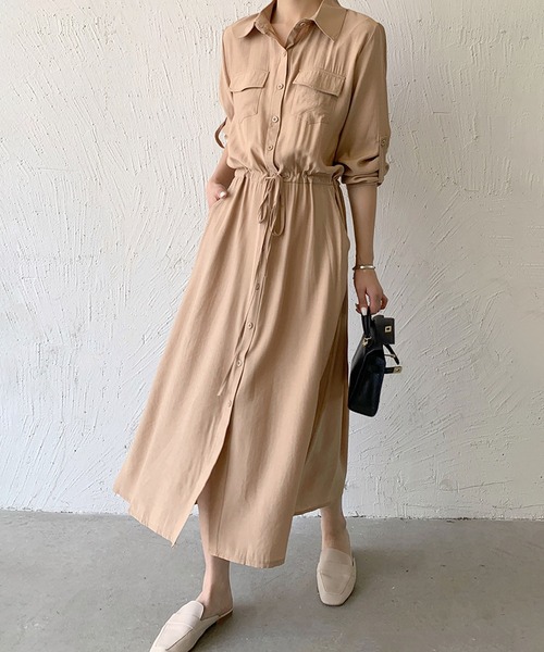 MAISON DE THERESE(メゾン ド テレーズ)の「長袖胸ポケット ロングシャツワンピース(シャツワンピース・レディース・グレー/ブラック/カーキ/アイボリー/ネイビー/ベージュ・S)」の13枚目の写真