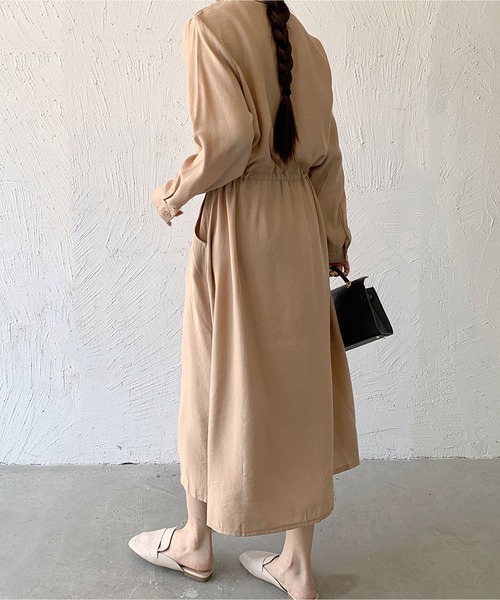 MAISON DE THERESE(メゾン ド テレーズ)の「長袖胸ポケット ロングシャツワンピース(シャツワンピース・レディース・グレー/ブラック/カーキ/アイボリー/ネイビー/ベージュ・S)」の12枚目の写真