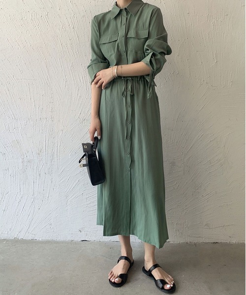 MAISON DE THERESE(メゾン ド テレーズ)の「長袖胸ポケット ロングシャツワンピース(シャツワンピース・レディース・グレー/ブラック/カーキ/アイボリー/ネイビー/ベージュ・S)」の22枚目の写真