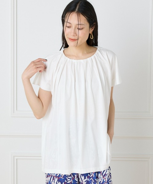 tシャツ テンセルコットン ギャザーネックフレンチプルオーバー レディース セール】テンセルコットン ギャザーネックフレンチプルオーバー