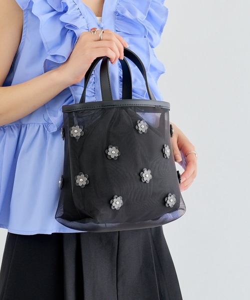 セール】【MIAN】フラワーメッシュミニトート バケツバッグ 巾着付き