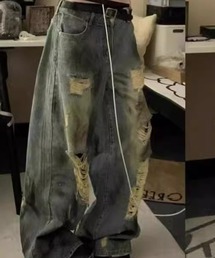 CELENA BEATS | ダメージ ワイド バギー デニム パンツ(デニムパンツ)