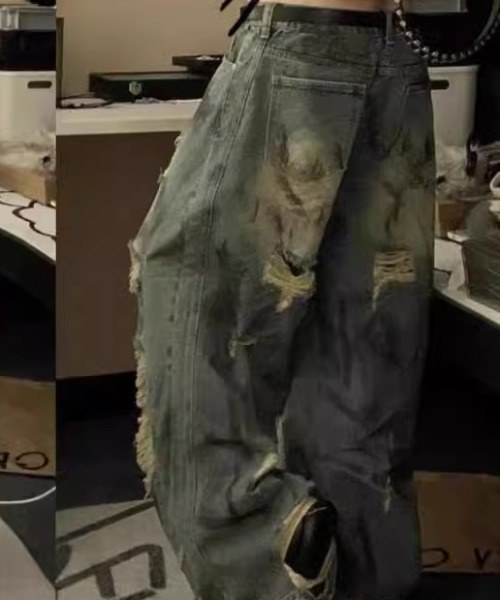 CELENA BEATS（セレナビーツ）の「ダメージ ワイド バギー デニム パンツ（デニムパンツ・レディース・ブルー・S/L/M）」の3枚目の写真
