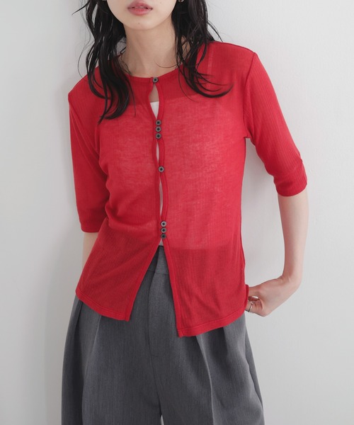 売れ筋商品|||ニューヨークコレクション カットソー トップス レディース Clip Dot Flutter Sleeve Top Fushia Red RS25AWTP0064FA01_CARMINE_F_gra