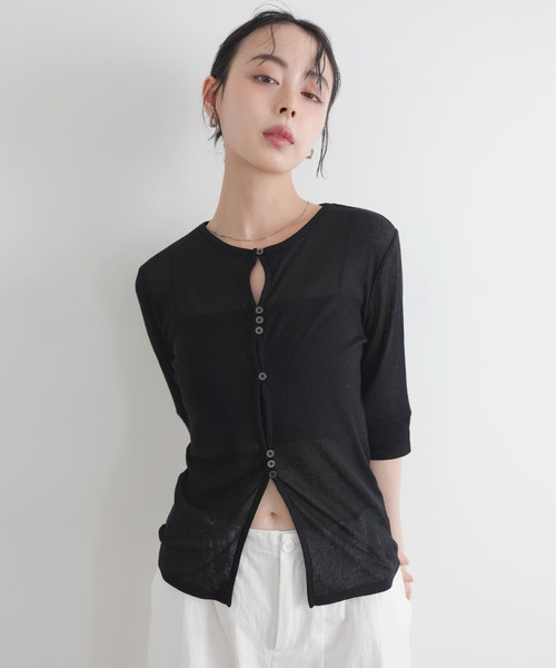 セール】フロントホールシアーカットトップス（Tシャツ