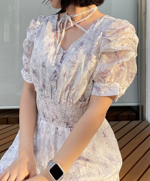 NOMAE(ノーマエ)の「クロスストラップFlowerワンピース(ワンピース・レディース・パープル系その他/ホワイト系その他/ピンク系その他/ブルー系その他・FREE)」の3枚目の写真