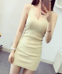ノースリーブ　リブニットワンピース