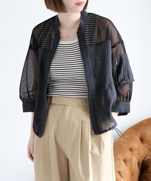 cepo（セポ）の「シアーメッシュ MA-1 ブルゾン（ブルゾン・レディース・ブラック/オフホワイト/ブラウン・M）」の2枚目の写真