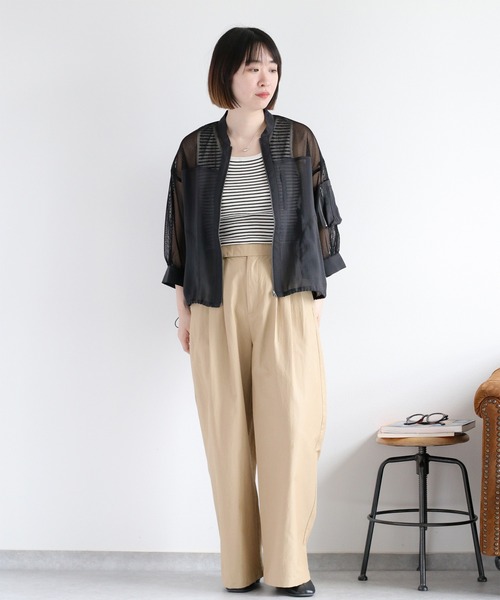 【在庫限り】cepoセポ　ノーカラー　ブルゾン　綺麗め　ベージュ　人気　L NATURAL BEAUTY BASIC ノーカラー カットソーブルゾン ジップ