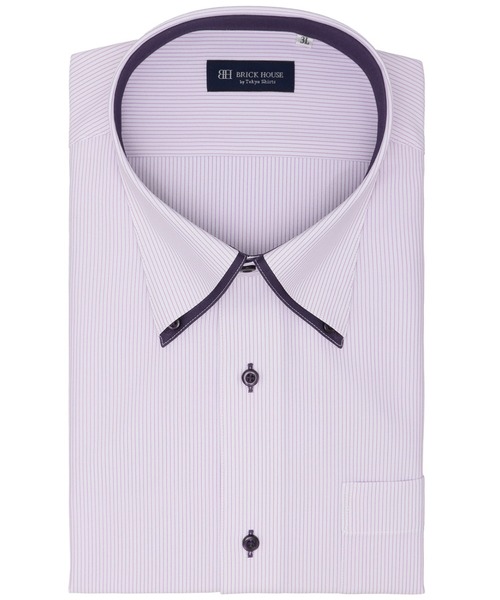 TOKYO SHIRTS(トウキョウシャツ)の「形態安定ノンアイロン ボタンダウン 半袖ストレッチビジネスワイシャツ(ビジネスシャツ・メンズ・ライトパープル・首回り45cm/首回り47cm)」の1枚目の写真