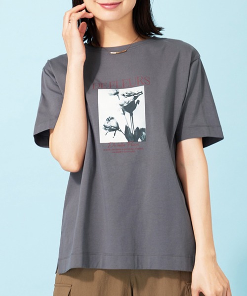 BELLUNA PLUS(ベルーナ)の「ヒンヤリ!綿100%大人フォトプリントT(Tシャツ/カットソー・レディース・ベージュ/チャコール/オフホワイト・LARGE/X-LARGE/MEDIUM)」の3枚目の写真