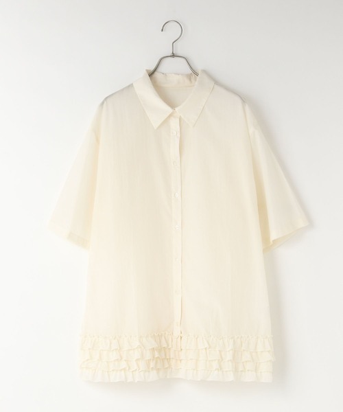 LOWRYS FARM（ローリーズファーム）の「スソフリルシャツＳＳ　499380（シャツ/ブラウス・レディース・アイボリー/ブラック/ブラウン・SHORT/LONG）」の8枚目の写真