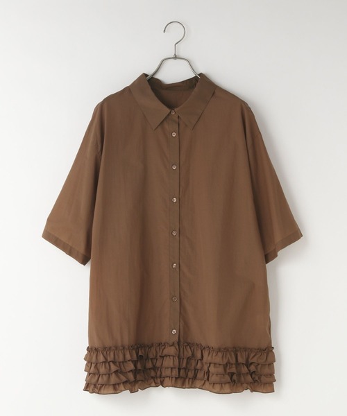 LOWRYS FARM（ローリーズファーム）の「スソフリルシャツＳＳ　499380（シャツ/ブラウス・レディース・アイボリー/ブラック/ブラウン・SHORT/LONG）」の10枚目の写真