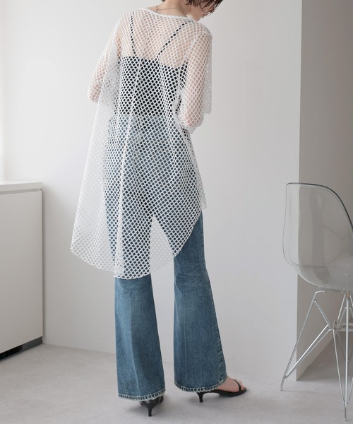 セール】メッシュ長袖チュニック（Tシャツ/カットソー）｜each