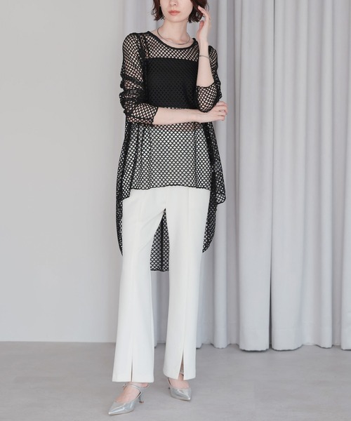 セール】メッシュ長袖チュニック（Tシャツ/カットソー）｜each