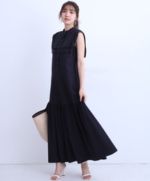 JUSGLITTY ノースリーブワンピース JUSGLITTY 配色ティアードワンピース ノースリーブ ベージュ