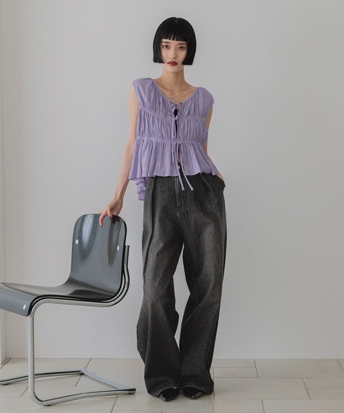 LOWRYS FARM（ローリーズファーム）の「ヨウリュウシャーリングノースリーブ　 579524（シャツ/ブラウス・レディース・パープル/ブラウン/グレー/アイボリー・FREE）」の20枚目の写真