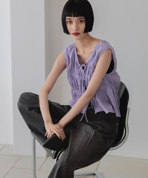 LOWRYS FARM（ローリーズファーム）の「ヨウリュウシャーリングノースリーブ　 579524（シャツ/ブラウス・レディース・パープル/ブラウン/グレー/アイボリー・FREE）」の17枚目の写真