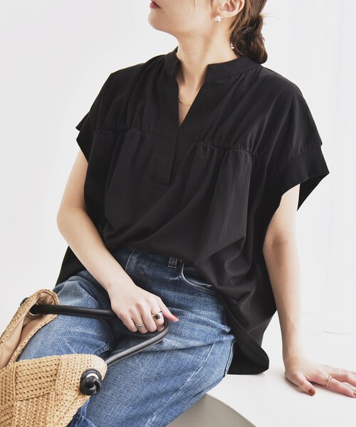 Spick & Span 麻100 ギャザー プルオーバー　スキッパーブラウス スキッパーギャザーブラウス（シャツ／ブラウス）｜Spick and