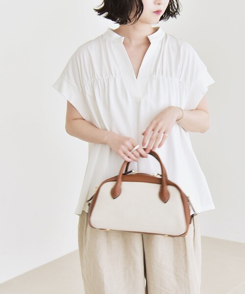 quaranciel(カランシエル)の「quaranciel:〈手洗い可能〉ギャザー スキッパー バンドカラー プルオーバー(Tシャツ/カットソー・レディース・イエロー/ブラック/ホワイト・ONE SIZE)」の9枚目の写真