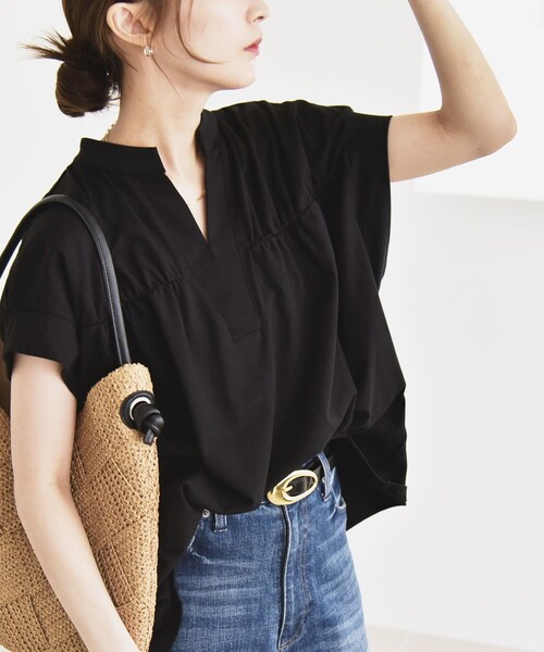 quaranciel(カランシエル)の「quaranciel:〈手洗い可能〉ギャザー スキッパー バンドカラー プルオーバー(Tシャツ/カットソー・レディース・イエロー/ブラック/ホワイト・ONE SIZE)」の16枚目の写真