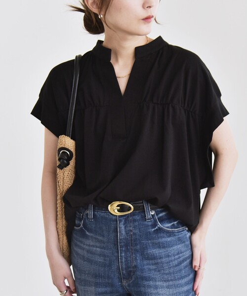 quaranciel(カランシエル)の「quaranciel:〈手洗い可能〉ギャザー スキッパー バンドカラー プルオーバー(Tシャツ/カットソー・レディース・イエロー/ブラック/ホワイト・ONE SIZE)」の17枚目の写真