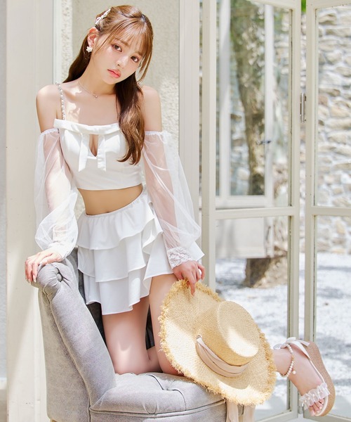 フリルティアードチュールリボンビキニ 3点セット【ビキニ】【水着