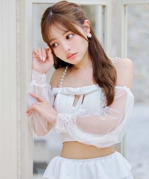 フリルティアードチュールリボンビキニ 3点セット【ビキニ】【水着