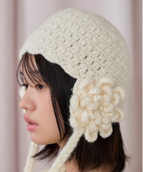 kaorinomori（カオリノモリ）の「kaorinomori リタニット / カオリノモリ（ニットキャップ/ビーニー・レディース・ブラック/ホワイト・FREE）」の2枚目の写真