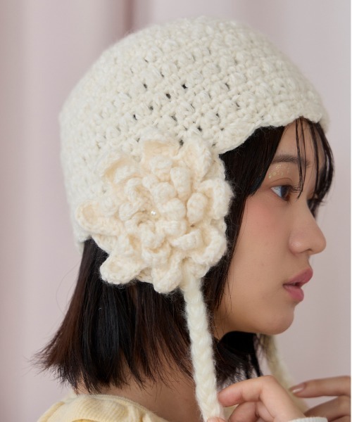 kaorinomori（カオリノモリ）の「kaorinomori リタニット / カオリノモリ（ニットキャップ/ビーニー・レディース・ブラック/ホワイト・FREE）」の3枚目の写真