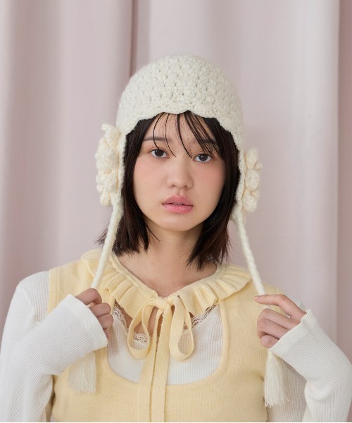 kaorinomori（カオリノモリ）の「kaorinomori リタニット / カオリノモリ（ニットキャップ/ビーニー・レディース・ブラック/ホワイト・FREE）」の4枚目の写真