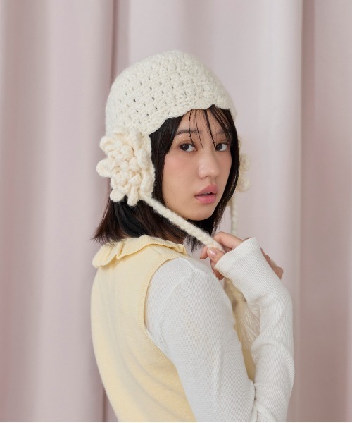 kaorinomori（カオリノモリ）の「kaorinomori リタニット / カオリノモリ（ニットキャップ/ビーニー・レディース・ブラック/ホワイト・FREE）」の7枚目の写真