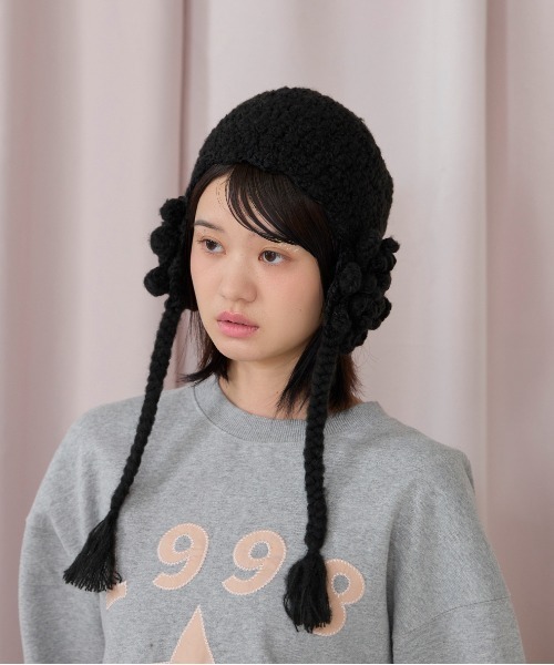 kaorinomori（カオリノモリ）の「kaorinomori リタニット / カオリノモリ（ニットキャップ/ビーニー・レディース・ブラック/ホワイト・FREE）」の10枚目の写真