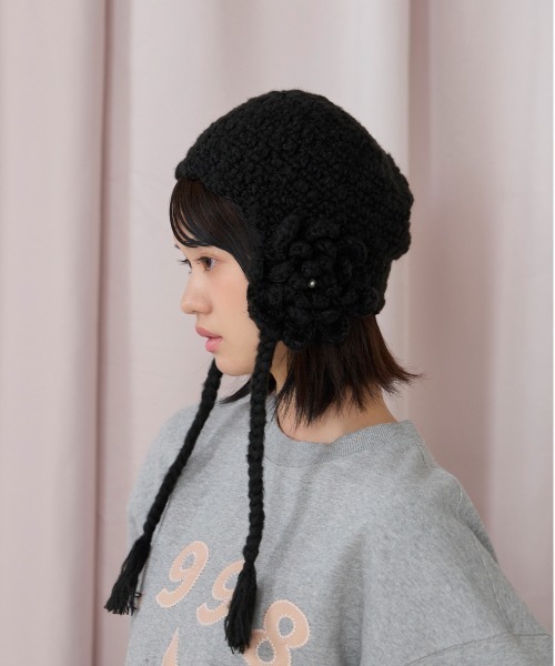 kaorinomori（カオリノモリ）の「kaorinomori リタニット / カオリノモリ（ニットキャップ/ビーニー・レディース・ブラック/ホワイト・FREE）」の12枚目の写真