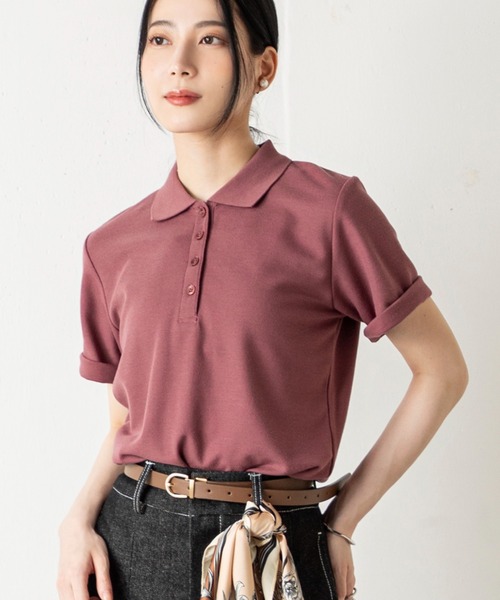 MILLION CARATS(ミリオンカラッツ)の「エフォートレスな女性らしさが薫る!ベーシックなのに品よく決まる、大人の無地鹿の子半袖ポロシャツ(ポロシャツ・レディース・ネイビー/パープル/ピンク/ブラック/オフホワイト/グレー・MEDIUM/LARGE/XL)」の6枚目の写真