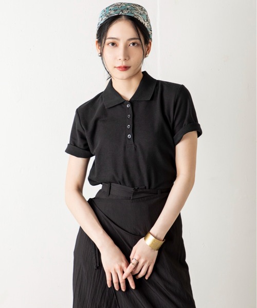 MILLION CARATS(ミリオンカラッツ)の「エフォートレスな女性らしさが薫る!ベーシックなのに品よく決まる、大人の無地鹿の子半袖ポロシャツ(ポロシャツ・レディース・ネイビー/パープル/ピンク/ブラック/オフホワイト/グレー・MEDIUM/LARGE/XL)」の12枚目の写真