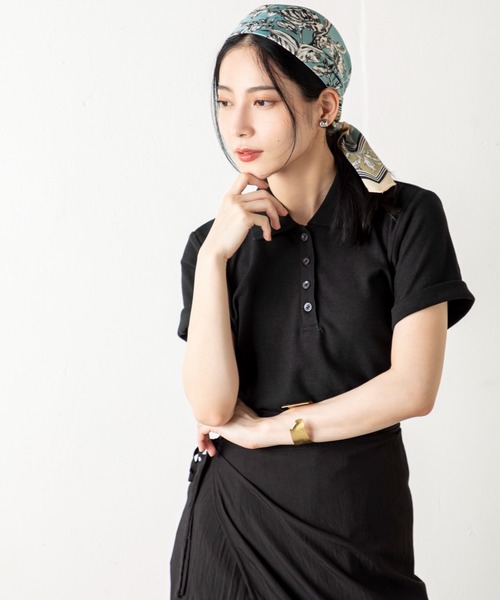 MILLION CARATS(ミリオンカラッツ)の「エフォートレスな女性らしさが薫る!ベーシックなのに品よく決まる、大人の無地鹿の子半袖ポロシャツ(ポロシャツ・レディース・ネイビー/パープル/ピンク/ブラック/オフホワイト/グレー・MEDIUM/LARGE/XL)」の15枚目の写真