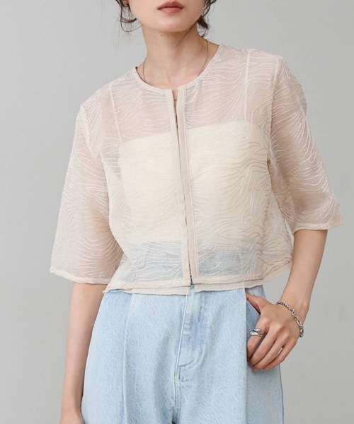 Bab(バブ)の「フロントホック刺繍ブラウスジャケット(シャツ/ブラウス・レディース・ブラック/アイボリー・MEDIUM)」の1枚目の写真