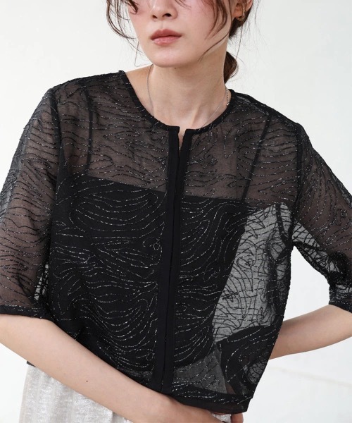 Bab(バブ)の「フロントホック刺繍ブラウスジャケット(シャツ/ブラウス・レディース・ブラック/アイボリー・MEDIUM)」の2枚目の写真