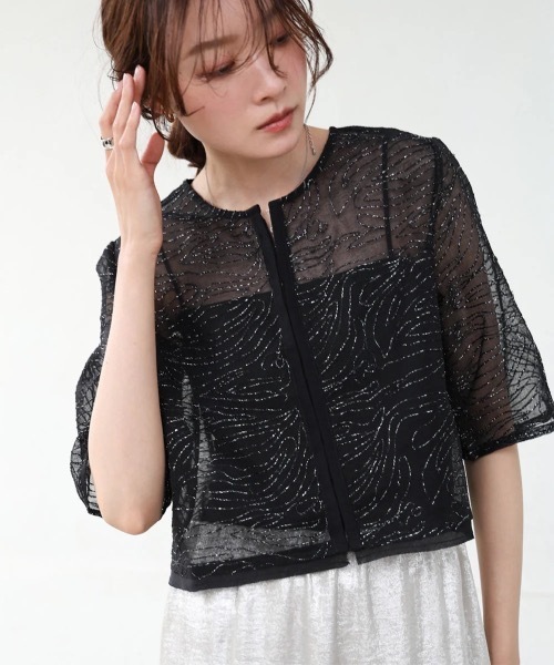 Bab(バブ)の「フロントホック刺繍ブラウスジャケット(シャツ/ブラウス・レディース・ブラック/アイボリー・MEDIUM)」の16枚目の写真