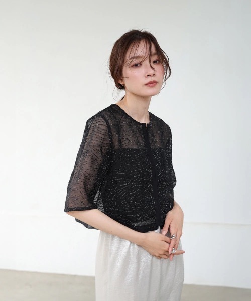 Bab(バブ)の「フロントホック刺繍ブラウスジャケット(シャツ/ブラウス・レディース・ブラック/アイボリー・MEDIUM)」の15枚目の写真