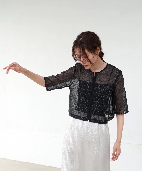 Bab(バブ)の「フロントホック刺繍ブラウスジャケット(シャツ/ブラウス・レディース・ブラック/アイボリー・MEDIUM)」の8枚目の写真