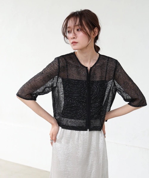 Bab(バブ)の「フロントホック刺繍ブラウスジャケット(シャツ/ブラウス・レディース・ブラック/アイボリー・MEDIUM)」の6枚目の写真