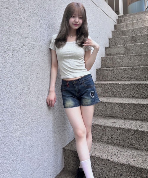 Checked Layered Denim Shorts / チェック柄レイヤードデニム