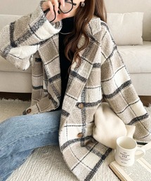 mily bilet(ミウィビレット)の【mily bilet】冬のコーデを引き立てる。起毛ブークレチェック柄コクーンシルエットダブルジャケットコート(チェスターコート)