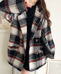 mily bilet(ミウィビレット)の【mily bilet】冬のコーデを引き立てる。起毛ブークレチェック柄コクーンシルエットダブルジャケットコート(チェスターコート)