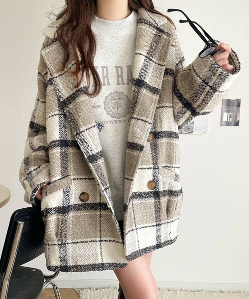 美品 Burberrys ダブル ジャケット コート ウール チェック Mサイズ 閉店セール】メルトンウール混 ショート丈ダブルピーコート メンズ