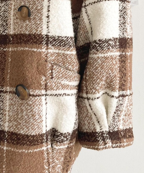 mily bilet（ミウィビレット）の「【mily bilet】冬のコーデを引き立てる。起毛ブークレーチェック柄コクーンシルエットダブルジャケットコート（チェスターコート・レディース・キャメル/ブラック/アイボリー・MEDIUM/SMALL/X-LARGE/LARGE）」の12枚目の写真
